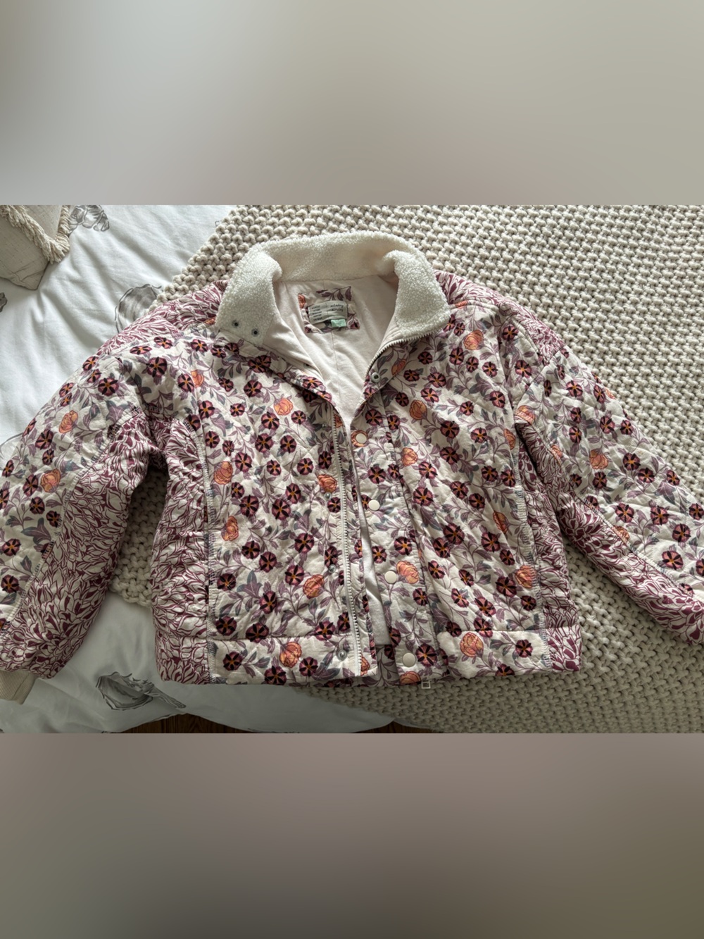 Anthropologie Floral Quilted Jacket in Cream and Pink